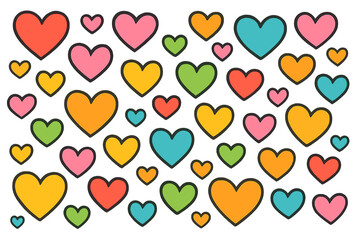 Colorful hearts pattern background. Love symbols for Valentine's Day celebration. Cute romantic cartoon vector illustration. Flat design graphic elements for wedding, party, kids.