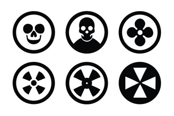 Radiation sign, biohazard sign and toxic sign set vector . Set of hazard danger yellow and black vector signs symbol. Danger, warning icon set. Silhouette and outline style. Vector illustration.