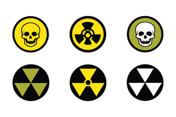 Radiation sign, biohazard sign and toxic sign set vector . Set of hazard danger yellow and black vector signs symbol. Danger, warning icon set. Silhouette and outline style. Vector illustration.