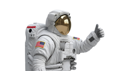 Isolated American astronaut giving thumbs up for successful space mission exploration