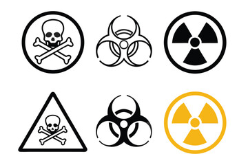 Radiation sign, biohazard sign and toxic sign set vector . 