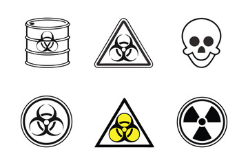 Radiation sign, biohazard sign and toxic sign set vector . 