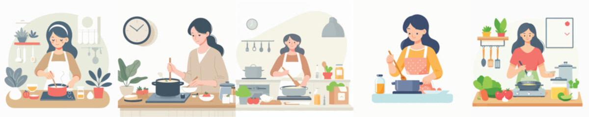 vector a woman is cooking
