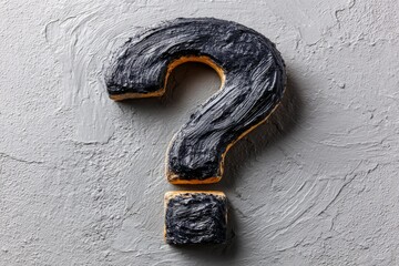 Black question mark symbol against textured gray background enhances curiosity and mystery in design