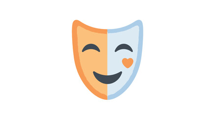 Smiling theatrical mask with two colored halves icon.