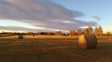 The autumn harvest at sunset