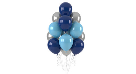 Isolated Bunch of Party Balloons with Blues, Silver, and Confetti for Holiday Celebration