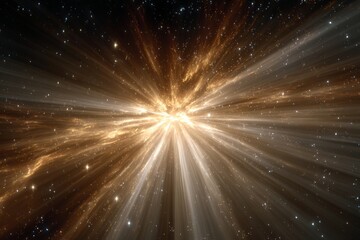 Obraz premium Celestial explosion creates radiant light in the vastness of space, illuminating distant stars and galaxies