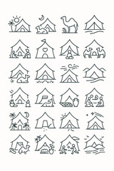 Whimsical Camping Adventures A Line Art Collection of Desert Tents