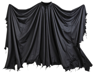  Tattered Vampire Black Cape with Jagged Edges, Isolated on Transparent Background