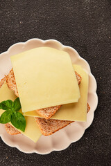 Sandwich cheese tasty snack fresh delicious gourmet food background on the table rustic top view copy space