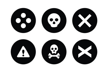 Radiation sign, biohazard sign and toxic sign set vector . Set of hazard danger yellow and black vector signs symbol. Danger, warning icon set. Silhouette and outline style. Vector illustration.