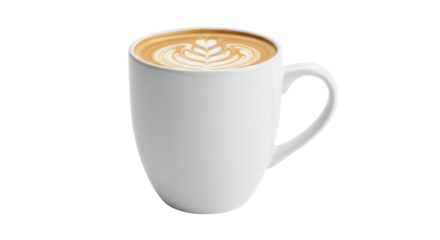 Isolated cappuccino in a white mug with latte art for breakfast at a coffee shop today