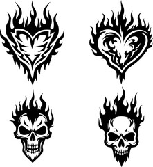 Obraz premium Flaming Skull Tattoo Vector – Tribal Fire Skull Design Illustration