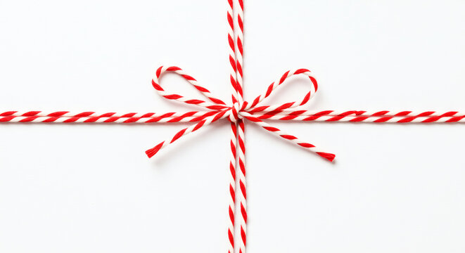 Red twine rope isolated,christmas package decor string with bow 03