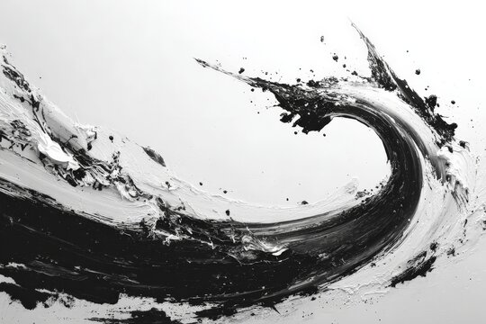 Bold abstract art showcasing dynamic movement with sweeping brush strokes in black and white