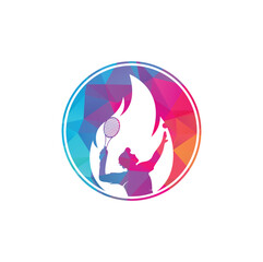 Obraz premium Fire and tennis player logo icon design template. 