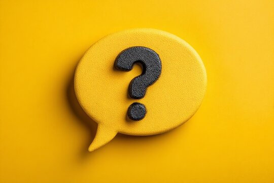 Question mark shaped foam piece set against vibrant yellow background inviting curiosity and inquiry in creative design
