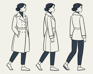 Fashion template of 50 women in different poses with main lines. 9 head size for technical drawing. Lady figure front, side, 3-4 and back view. Vector ... See More