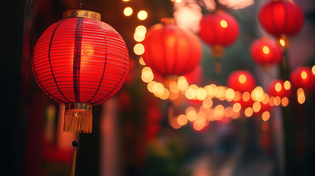 New Year's red lantern elements with copy space.