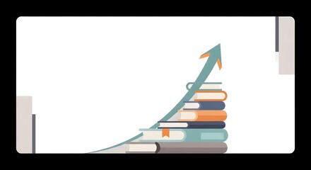 A stack of books with an arrow pointing upwards, symbolizing growth, learning, and knowledge.
