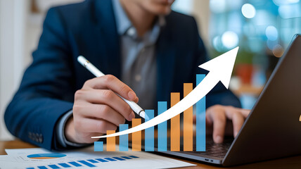 Business Professional Using Laptop with Stylus and Digital Financial Graph Overlay – Growth Concept