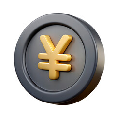 Obraz premium A 3D render of a gold Chinese yuan symbol on a dark coin, symbolizing Asian economy, finance, and global trade..