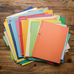 
There are colored document folders on the table