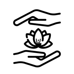Lotus flower in hands  - vector icon