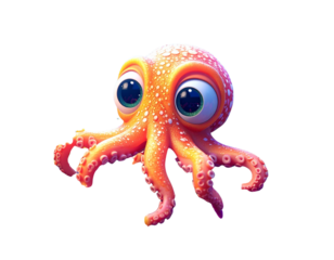  Playful Cartoon Octopus and Fish Hiding in Coral Reef