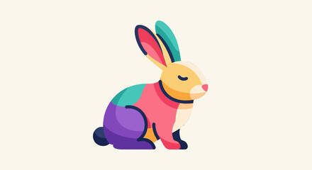 Fototapeta premium Colorful rabbit illustration with vibrant hues and artistic design elements.