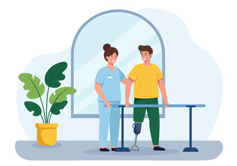 A female physical therapist is treating her patient, design vector illustration