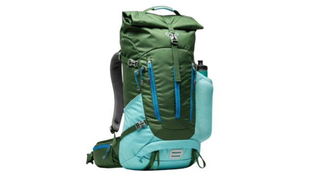 Isolated Backpack for Hiking, Camping and Outdoor Activity with Green, Blue and Black Colors