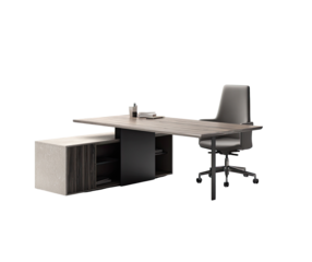 Modern executive desk with attached cabinet and chair