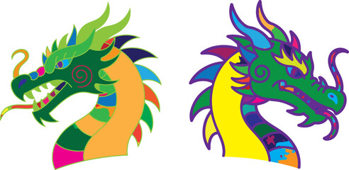 Naklejka premium Colorful dragon heads abstract art illustration