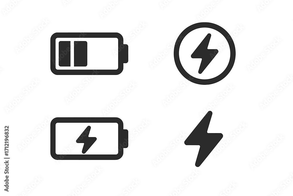 Poster minimalist battery and energy icon set for user interface design. vector symbols for power, charging