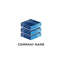 Isometric Data Storage Server Stack Logo Design with Blue Tones.