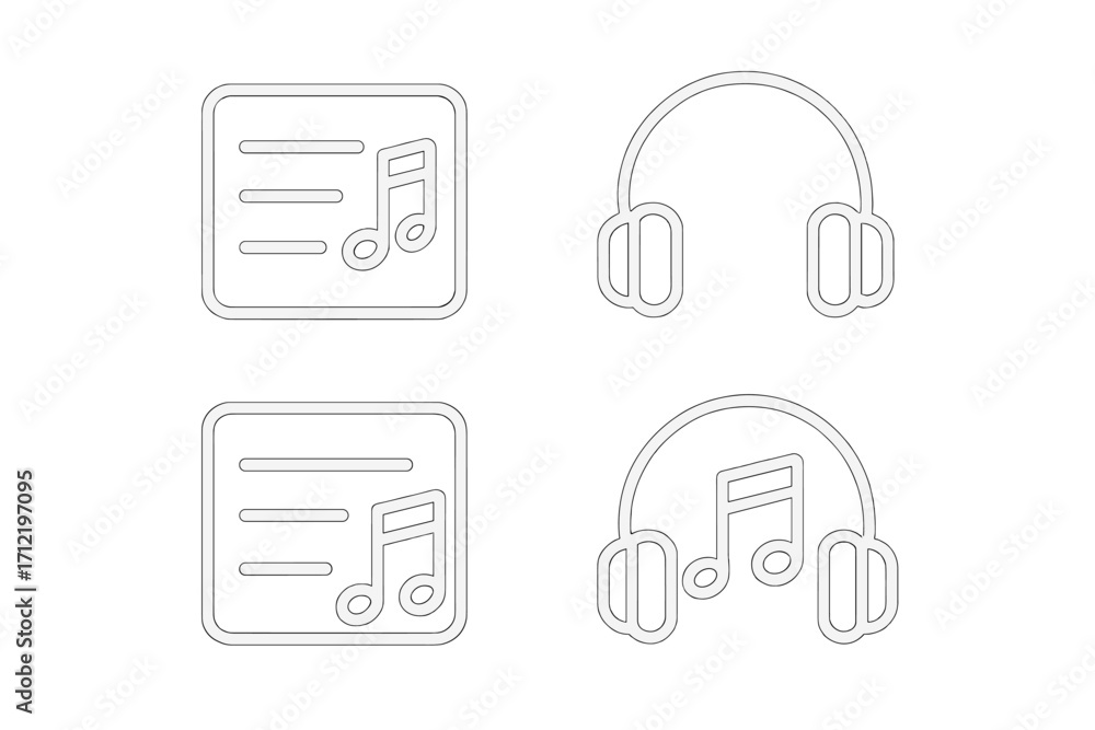 Poster music icon set. thin line icons for music applications. playlist, song list, listening to music with