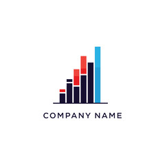 Modern Financial Growth Chart Logo Design with Red and Blue Bars.