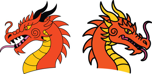 Two orange dragons with yellow accents mythical creature