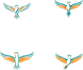 Teal orange bird wings spread vector