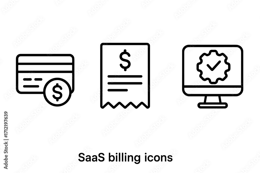 Poster saas billing vector icons with linear style. payment, invoice, and subscription management symbols. 