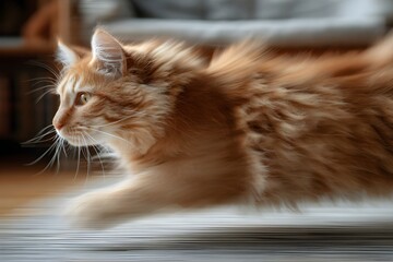 A ginger cat runs and transforms into a speedster while moving