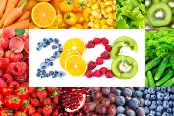 Fruits and vegetables. New year 2026 made of fruits and vegetables