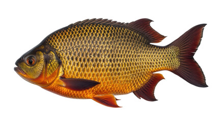 Isolated golden reddish fish, close-up studio shot of freshwater or saltwater fish species