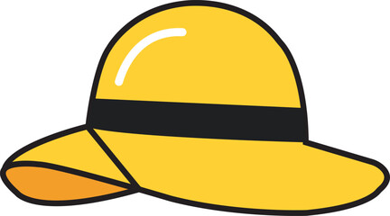 Yellow wide brim hat illustration with black band isolated on white background