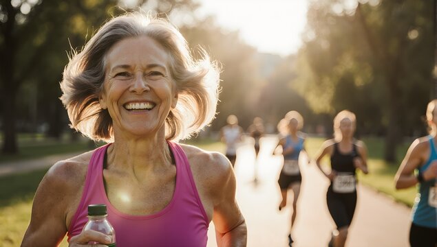 Senior female athlete smiling after morning run
