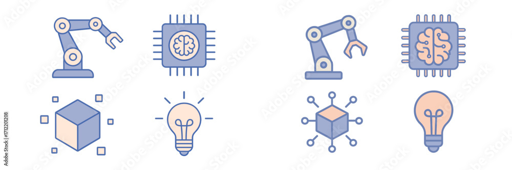 Aufkleber modern technology and artificial intelligence concepts featuring robotic arm, brain chip, data struc