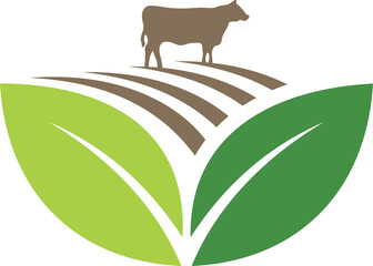 farm land and cow vector logo on vector illustration of a farm animals