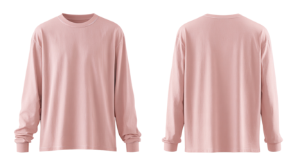 Front and back views of a pale pink long-sleeve crew neck top